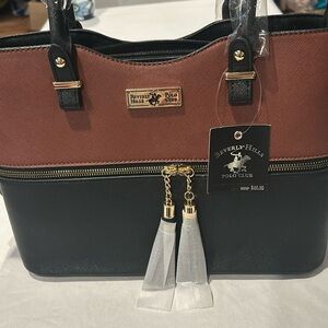 Beverly Hills Polo Club Shoulder bag Brown Black Faux Zip Front with Tassels New